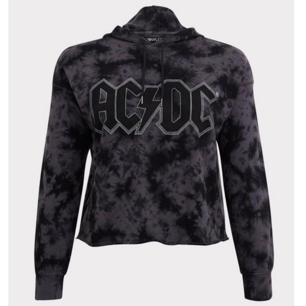 Torrid AC/DC black tie dye crop hoodie (size 2)
